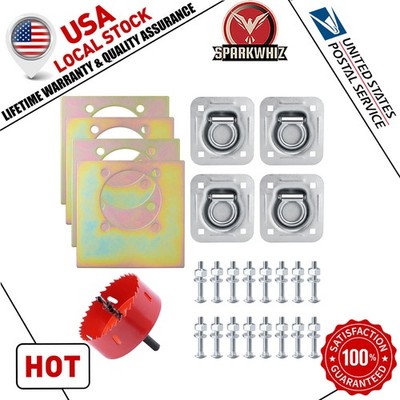 4 Pack SPARKWHIZ Recessed Trailer D-Ring Tie Down Anchor Kit With Hole Saw Drill