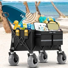 Heavy Duty Collapsible Folding Wagon Cart Utility Beach 9" Wheels Outdoor Garden