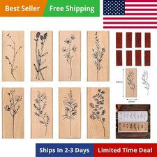 8 Pieces Wood Mounted Rubber Stamps, Plant and Flower Decorative Wooden Rubbe...