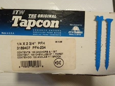 TAPCON concrete SCREWS box of 100 1/4" x 2.3/4" Phillips Head Free USA Shipping!