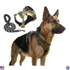 Tactical Dog Harness & Leash Combo - Heavy Duty No Pull Vest, Reflective, Size L