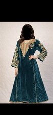 Hand Embroidered Afghan Dress Teal Gold Khama Design Handmade Traditional Boho