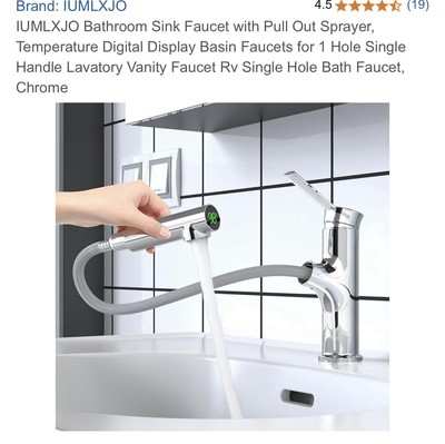 IUMLXJO Bathroom Sink Faucet with Pull Out Sprayer, Temp Digital Display Chrome