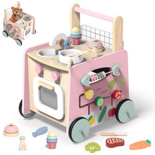 Wooden Baby Walker 9-In-1 Activity Center with Toddlers Montessori Sensory Toys