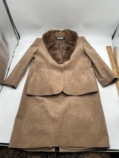 Adolph Schuman for Lilli Ann Ultra Suede Jacket Fox Fur Collar 2pc Skirt Set XL
