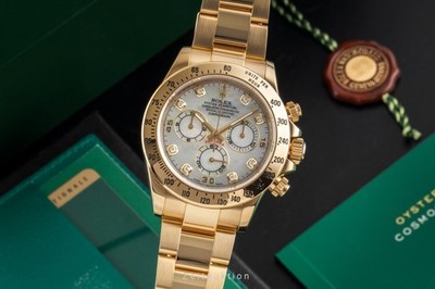 Rolex Daytona Chronograph 18k Gold MOP Diamond Dial Ref. 116528 B&P 2014 LC100