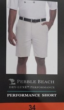 NWT Pebble Beach Mens Dry Luxe Flat Front Golf Shorts, Beige: 34 or 36, Black 34