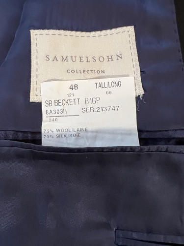 SAMUELSOHN Collection Men’s Navy Flora Wool Silk Blend Sport Coat Blazer Sz 48 L - Picture 10 of 12
