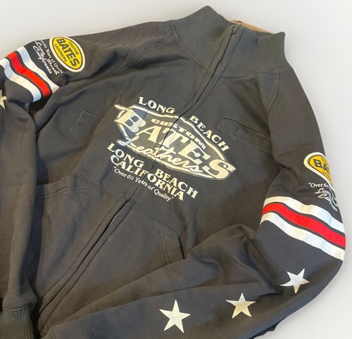 CUSTOM BATES LEATHER MOTORCYCLE JACKET | SIZE LARGE | 100% COTTON | BLK