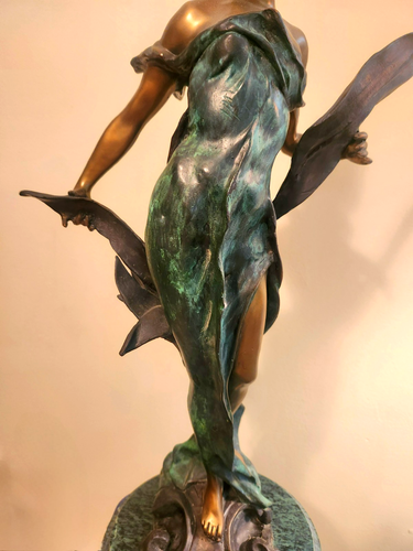 DIANE BY PIERRE ROCHE with MARBLE BASE (27" X 11") - STUNNING ART NOUVEAU BRONZE - Picture 5 of 8