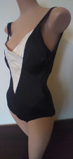 CATALINA Women's Colorblock One Piece Swimsuit Blk Ivory 90s Vintage Size 12 USA