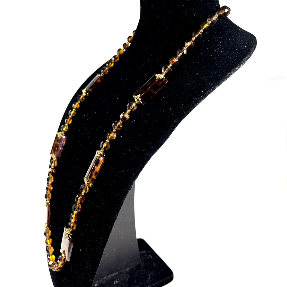 Ожерелье Joan Rivers из искусственного янтаря коричневого стекла с гепардом черепаховыми бусинами люцит 39 дюймов - Изображение 3 из 4