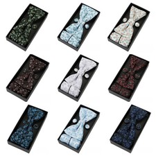 Men Retro Floral Bowtie Pocket Square Cufflink Wedding Party Business Boxed Set