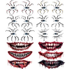 12 Sheets Halloween Face Spider Web Clown Mouth Temporary Tattoo Stickers