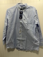 Stafford Regular Fit Stretch Oxford Travel Shirt 17.5 34-35 Blue Check Dot