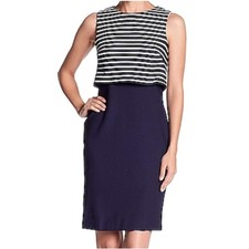 Eliza J Navy & White Striped Overlay Sheath Dress SIZE 4