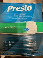 Presto Supreme Incontinence Briefs w/ Tabs, L-G, White, 18 ct