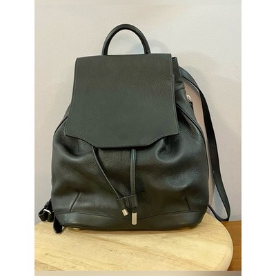 Rag & Bone Pilot Black Leather Backpack Flap Drawstring Top Handle Classic READ*