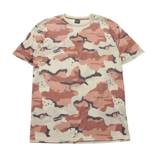 Oakley T Shirt Mens XL Brown Desert Camo Polycotton Crew Neck Spellout Logo Tee