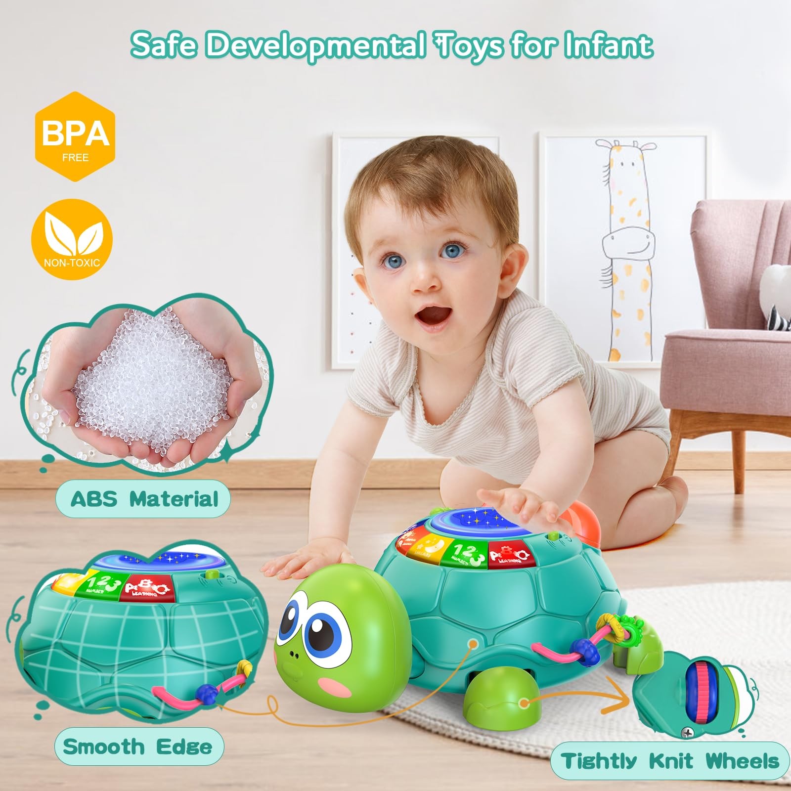 Baby Toys 6 - 12 Months, Musical Turtle Crawling Infant Toys, Early Learning ...