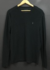 Allsaints Men's Clash Long Sleeve Crew T-shirt Black Ribbed Cotton Size L