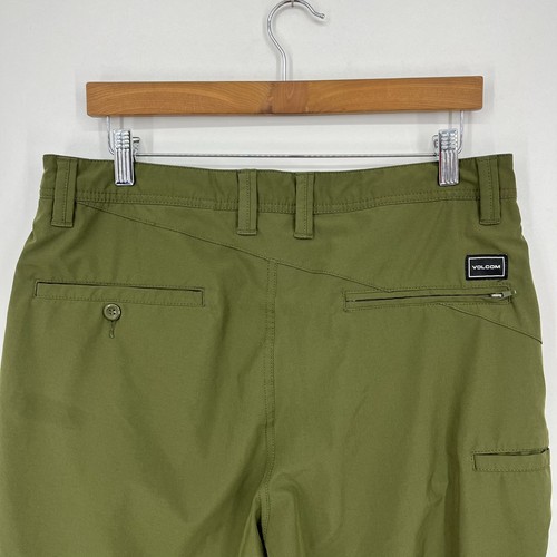 Volcom Chino Shorts Men's Size 32 Olive Green Flat Front Zip Fly Stretch - Picture 6 of 10
