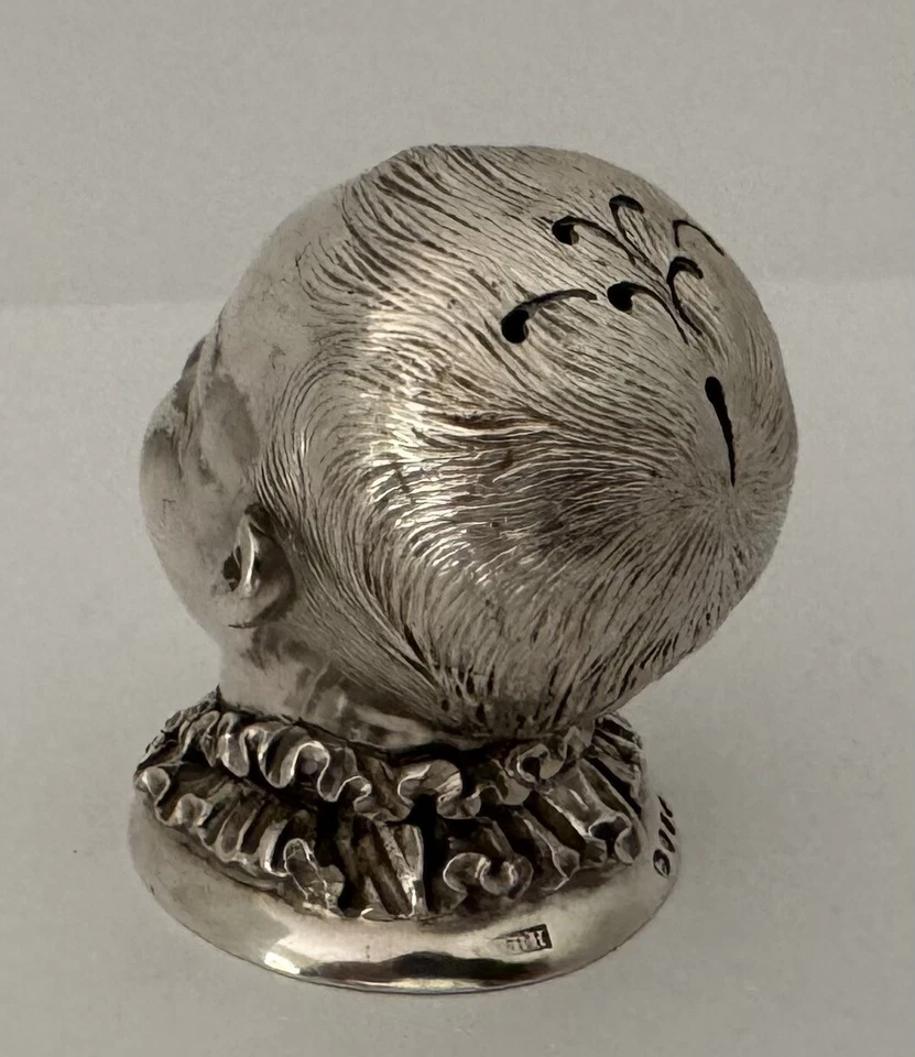 INGLÉS VICTORIANO FIGURA CABEZA DE BEBÉ ESTERLINA PIMIENTA AGITADOR HENNELL LONDRES 1880 Foto 2 de 4