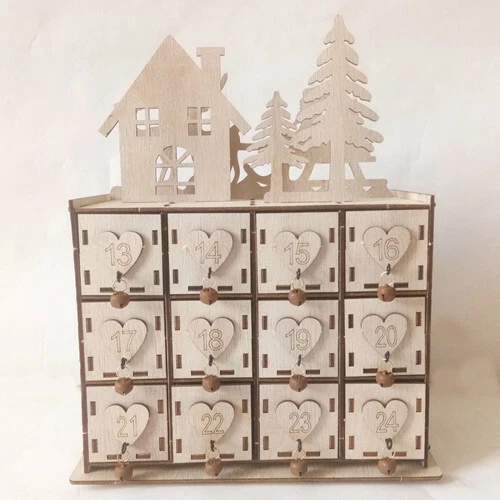 Christmas Advent Calendar DIY Wooden Advent Calendar Home Decor with 24  Drawers | eBay