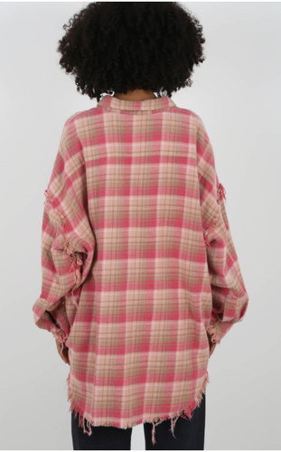 R13 UNISEX SHREDDED SEAN DROP NECK SHIRT OVERDYED LT PINK KARIERT Gr. XS - Bild 4 von 13