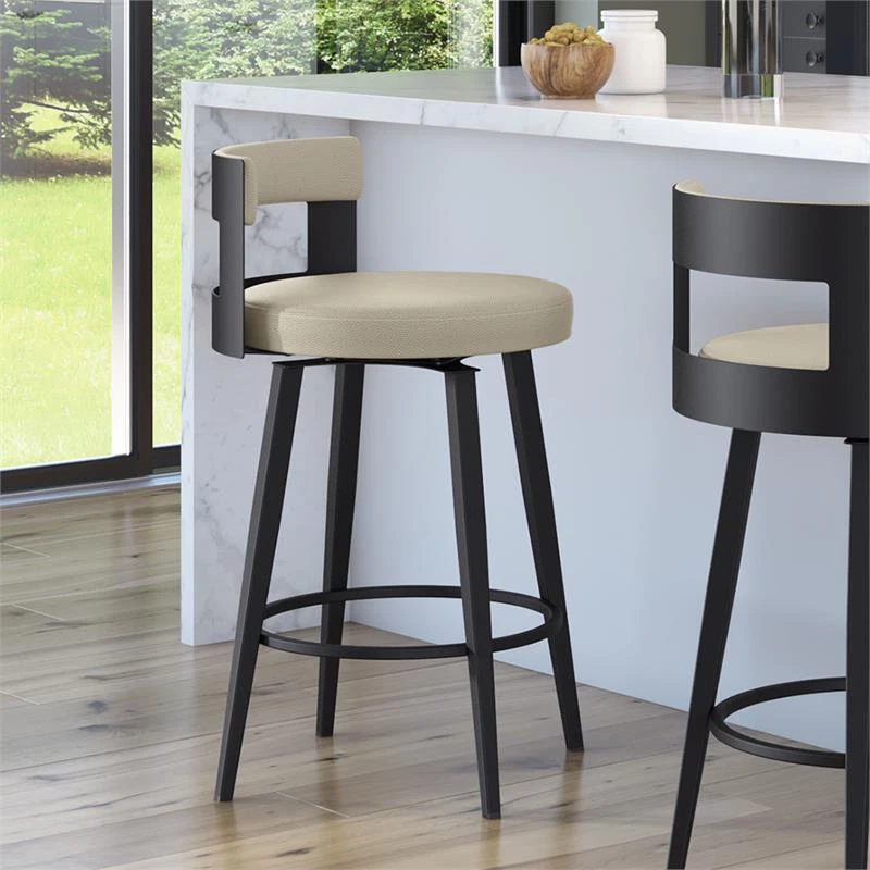 Amisco Paramont 26 In. Swivel Counter Stool Greige Faux Leather