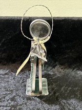 Green Stained Glass Angel Holding Candle 7.5" Free Standing 2-Sided