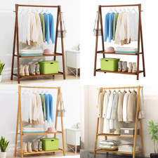 Bamboo Wooden Clothes Rail Rack Folding Garment Hanging Stand Storage Shelf