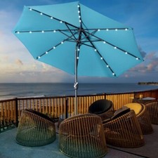 9 Ft Patio Umbrella Title Led Blue Adjustable Large Beach Umbrella For Garden
