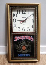 Vintage Seagram's Mixers Wood Wall Clock Bar Decor Tested 12" x 21" 