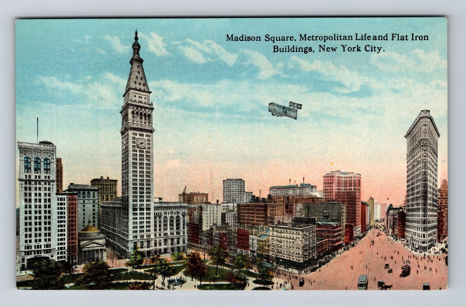 New York City NY, Aerial Madison Square, Souvenir, Antique Vintage Postcard
