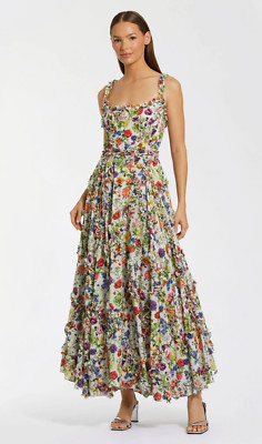 Mac Duggal  Multicolor Ruffle Scoop Neck Floral A-Line Dress Size  US 0