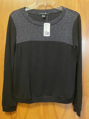 New Forever 21 Knit Glitter Black Long Sleeve Top Shirt Size Small