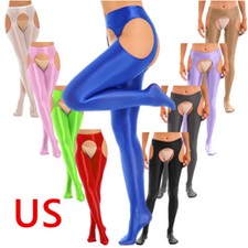 US Women's Oil Glossy Pantyhose Nylon Spandex Tights Opaque Hollow Out Pants