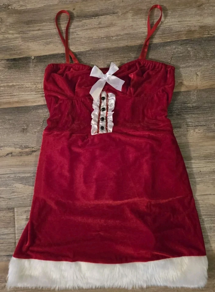 Lady Sexy Red Velvet Santa Costume, Size Large, Dress & Cloak  - Image 4 of 4