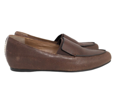 Naked Feet The Oculus Pointed Toe Brown Leather Croc Embossed Loafers Size 7.5