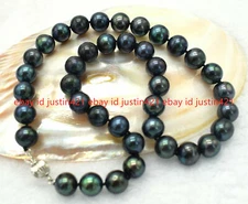 Natural 8-9mm Black Freshwater Cultured Pearl Round Beads Necklace 16-50"