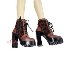 1/3SDGR/13/16/DD BJD Shoes Spliced Fur High Heels Boots Thick Sole Heel Coffee