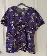 Disney Brand Womens Mickey Mouse Halloween Scrub Top Size 3x Purple Spooky Fun