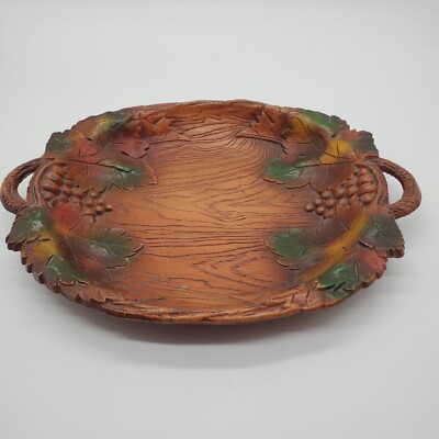 Multi Products Inc Faux Wood Tray Platter with Grape Clusters and Leaves 1958
