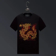 New Fashion Dragon Rhinestone Summer Short Sleeve Luxury Men Streetwear T-Shirt