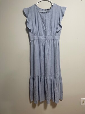 Cynthia Rowley Blue Linen Blend Ruffle Tiered Maxi Dress L Cottagecore  Prarie | eBay
