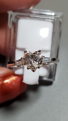 1.00 CT MOISSANITE SOLITAIRE & WHITE TOPAZ 925 STERLING SILVER HEART RING SIZE 7