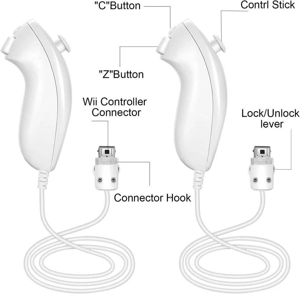 2Pack Wii Nunchuck Joystick For Nintendo nunchucks For Nintendo Wii /Wii U White - Image 3 of 4