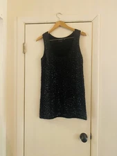 Angora Mohair Sequin black Party Holiday Winter Sleeveless Sweater M
