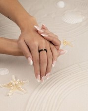 A Black Onyx Smooth Round Gemstone Beads Handmade Adjustable Rings For Women